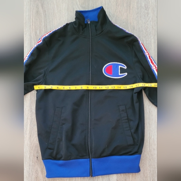 Vintage Champion Black Track Jacket with Blue and Red Accents. SM - Picture 5 of 11